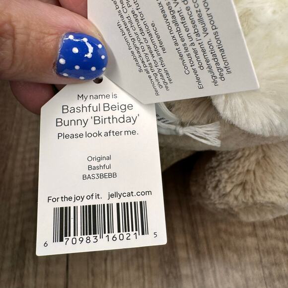 Jellycat Bashful Bunny Birthday Jellycat Beige Bunny Birthday NEW FAST SHIP - Picture 9 of 9